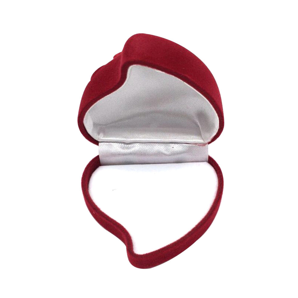 Heart Shaped Ring Box Wedding Engagement Double Ring Case Red