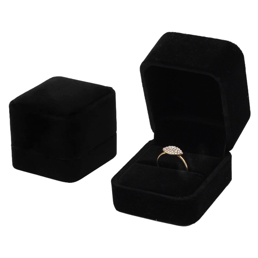 Velvet Ring Box Set of 2, Small Black Velvet Jewelry Gift Boxes for Engagement and Wedding Rings, Classic Style