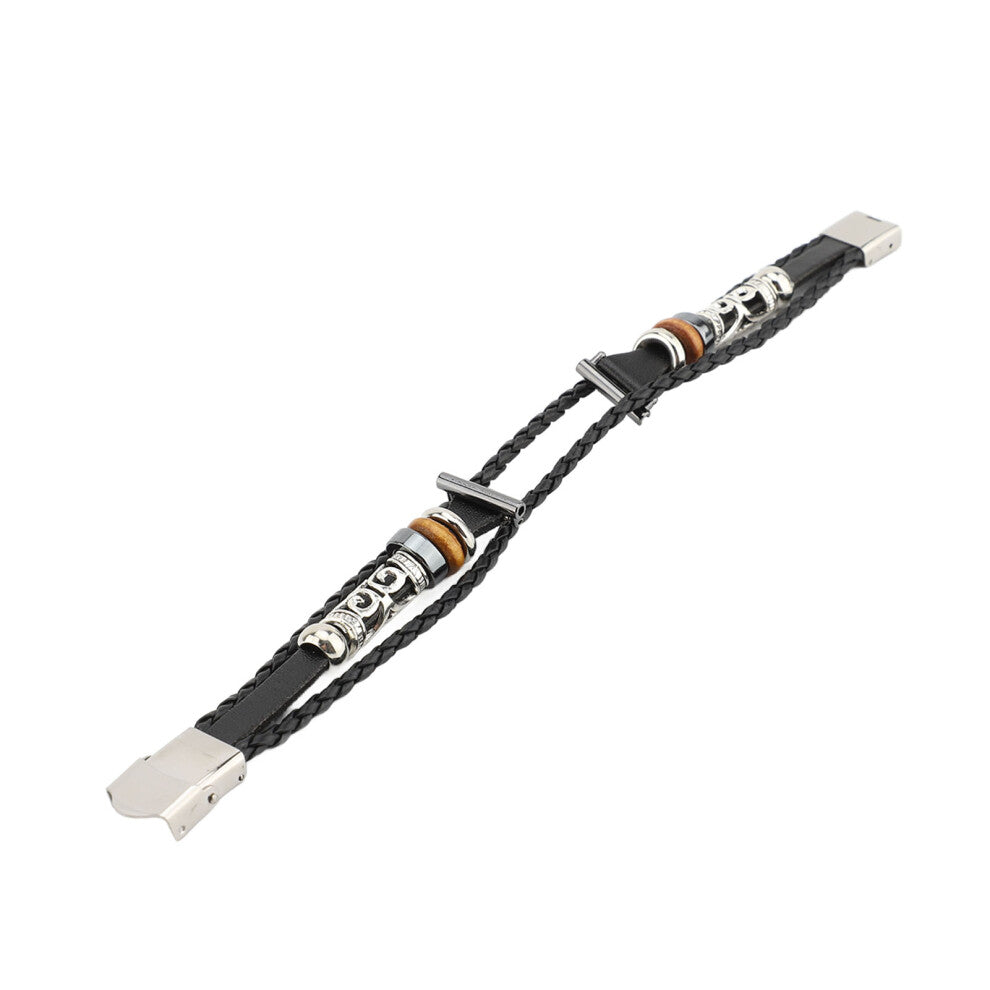 Ethnic Vintage PU Leather Smartwatch Band, 18mm, Black, 21.5cm