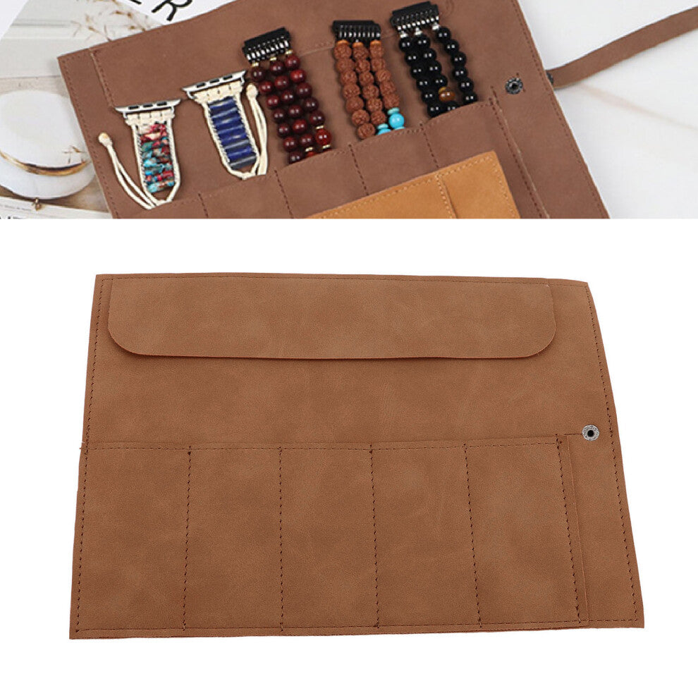 Travel Watch Band Organizer Case Fits 5 Watches, Microfiber PU Leather