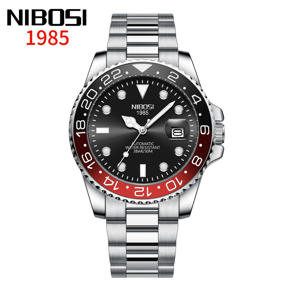 (Steel black, red ring, steel band quartz) Quartz men's watches, high-quality waterproof men's watches