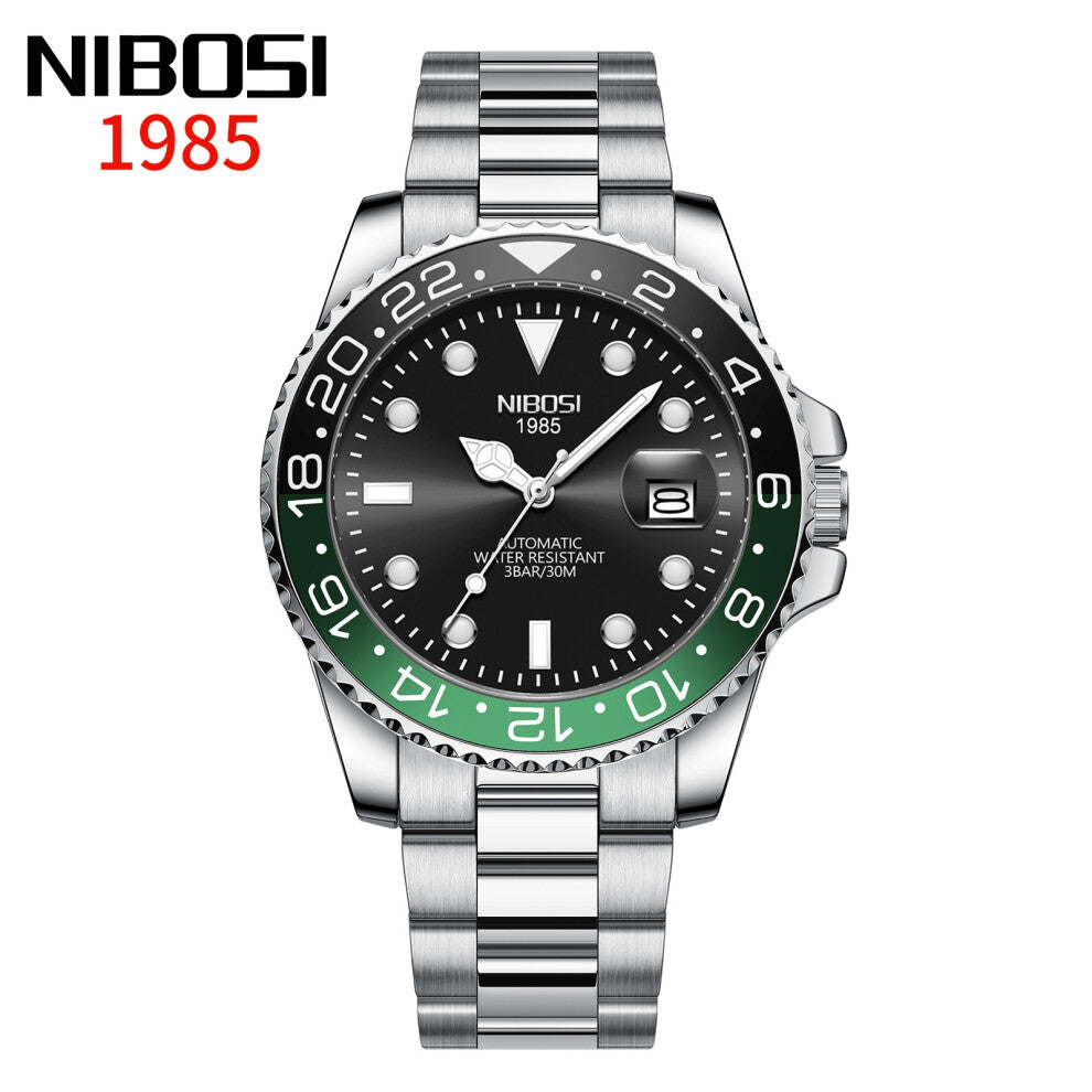 (Steel black, green ring, steel band quartz) Quartz men's watches, high-quality waterproof men's watches
