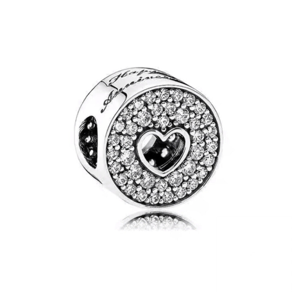 (SS1092) New Fine Clear Sparkle Hearts Spacer Pavé Cilp Charms Beads Plated Fit Original Brand Logo 1:1 925 Sterling Silver Bracelet DIY Jewelry