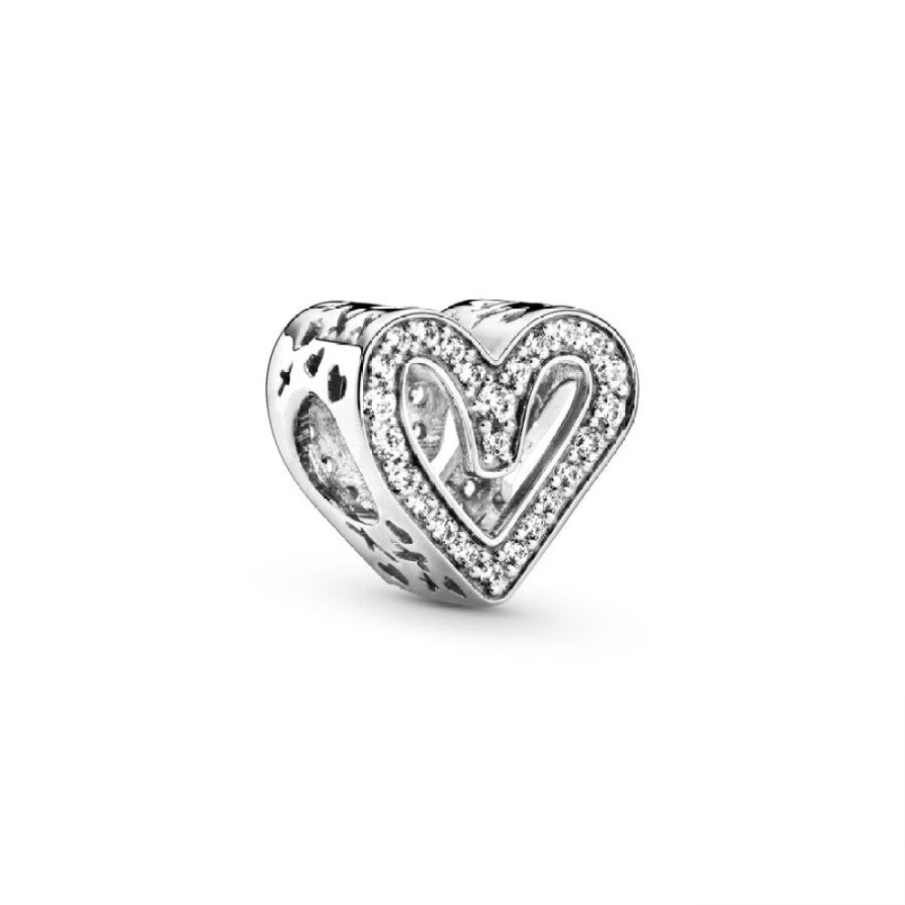 (SS133) New Fine Clear Sparkle Hearts Spacer Pavé Cilp Charms Beads Plated Fit Original Brand Logo 1:1 925 Sterling Silver Bracelet DIY Jewelry