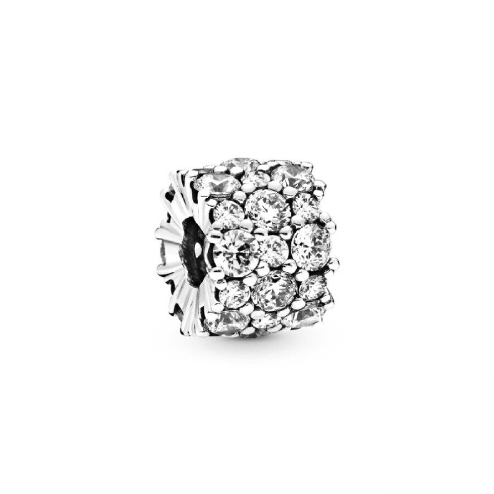 (SS201) New Fine Clear Sparkle Hearts Spacer Pavé Cilp Charms Beads Plated Fit Original Brand Logo 1:1 925 Sterling Silver Bracelet DIY Jewelry