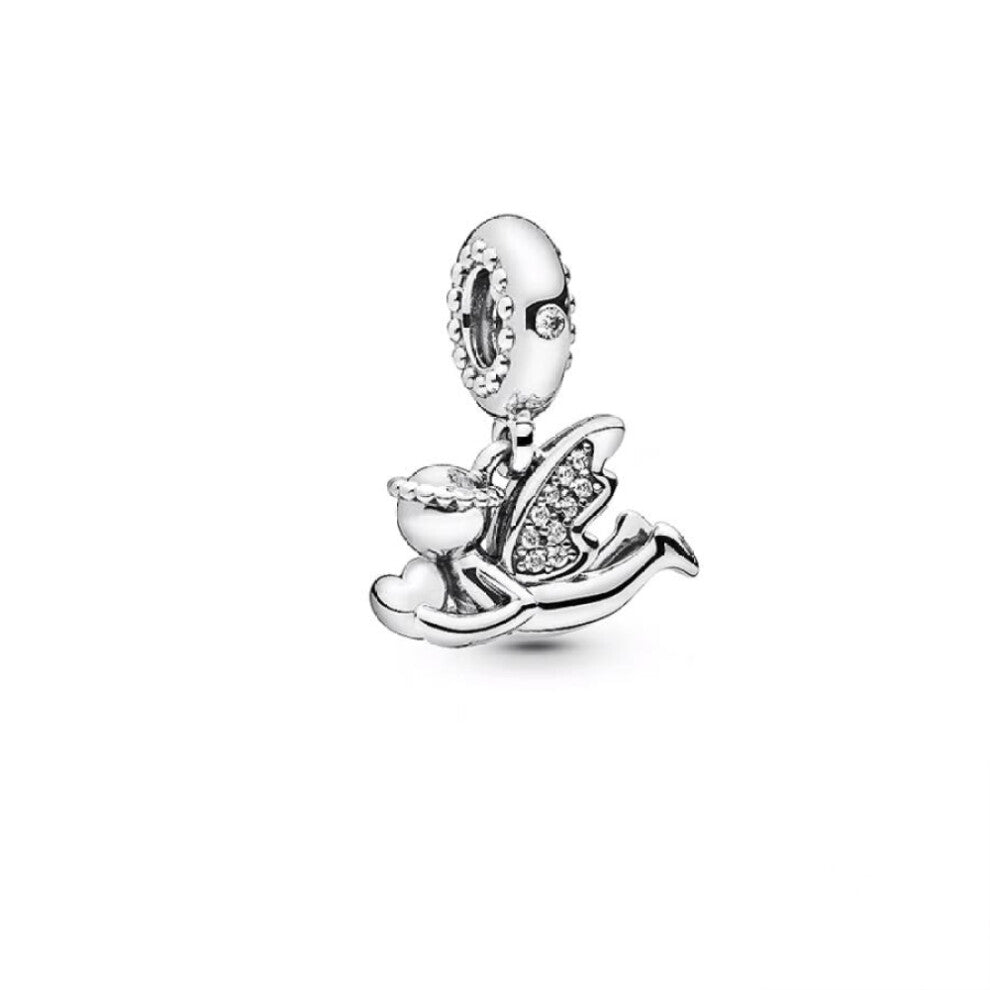 (SS488) New Fine Clear Sparkle Hearts Spacer Pavé Cilp Charms Beads Plated Fit Original Brand Logo 1:1 925 Sterling Silver Bracelet DIY Jewelry