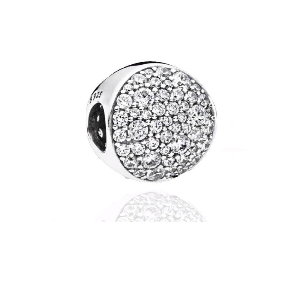 (SS724) New Fine Clear Sparkle Hearts Spacer Pavé Cilp Charms Beads Plated Fit Original Brand Logo 1:1 925 Sterling Silver Bracelet DIY Jewelry