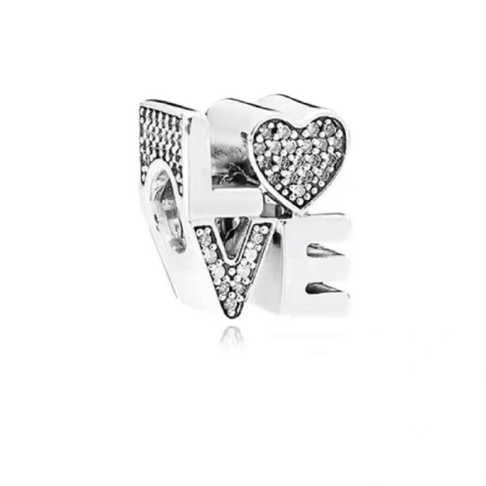 (SS728) New Fine Clear Sparkle Hearts Spacer Pavé Cilp Charms Beads Plated Fit Original Brand Logo 1:1 925 Sterling Silver Bracelet DIY Jewelry