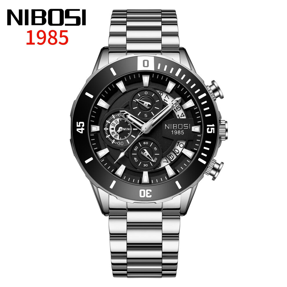 (Steel black steel strip) Men's solid steel band business watch, waterproof calendar with large hour markers, men's quartz watch