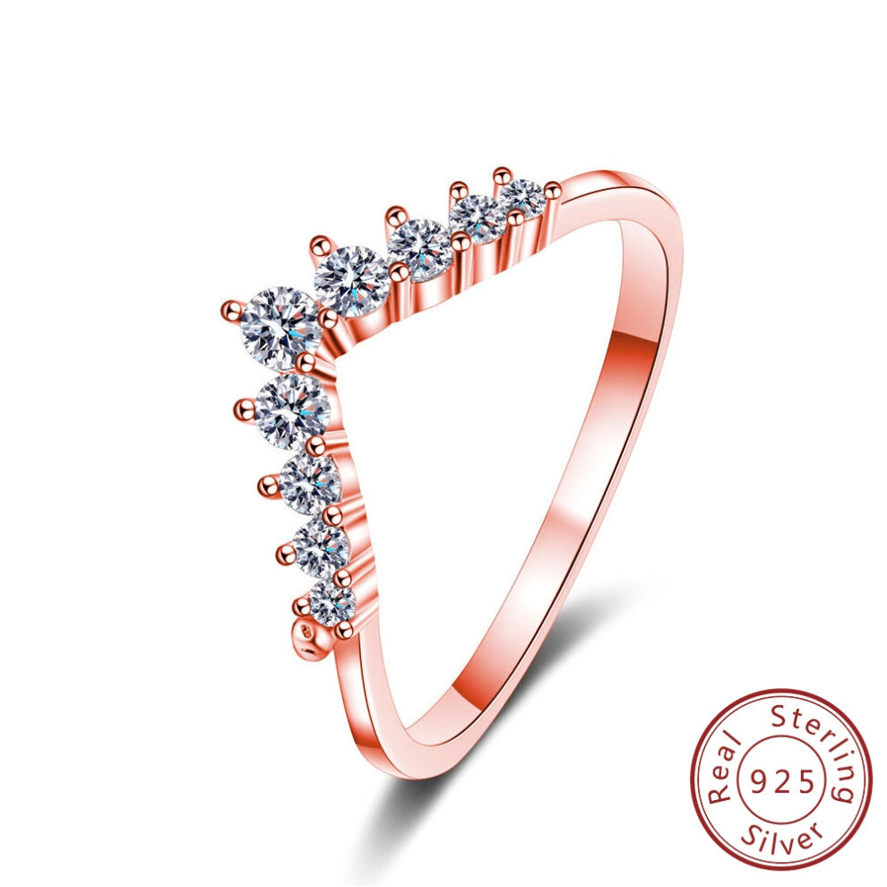 (rose gold, 10) 2025 Fashion Style S925 Sterling Silver Little Princess Crown Diamond Ring Simple Sen Series Little Fresh Fine Wedding Engagement Birt