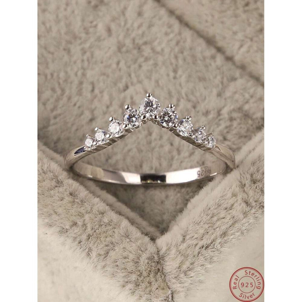 (silver, 10) 2025 Fashion Style S925 Sterling Silver Little Princess Crown Diamond Ring Simple Sen Series Little Fresh Fine Wedding Engagement Birthda