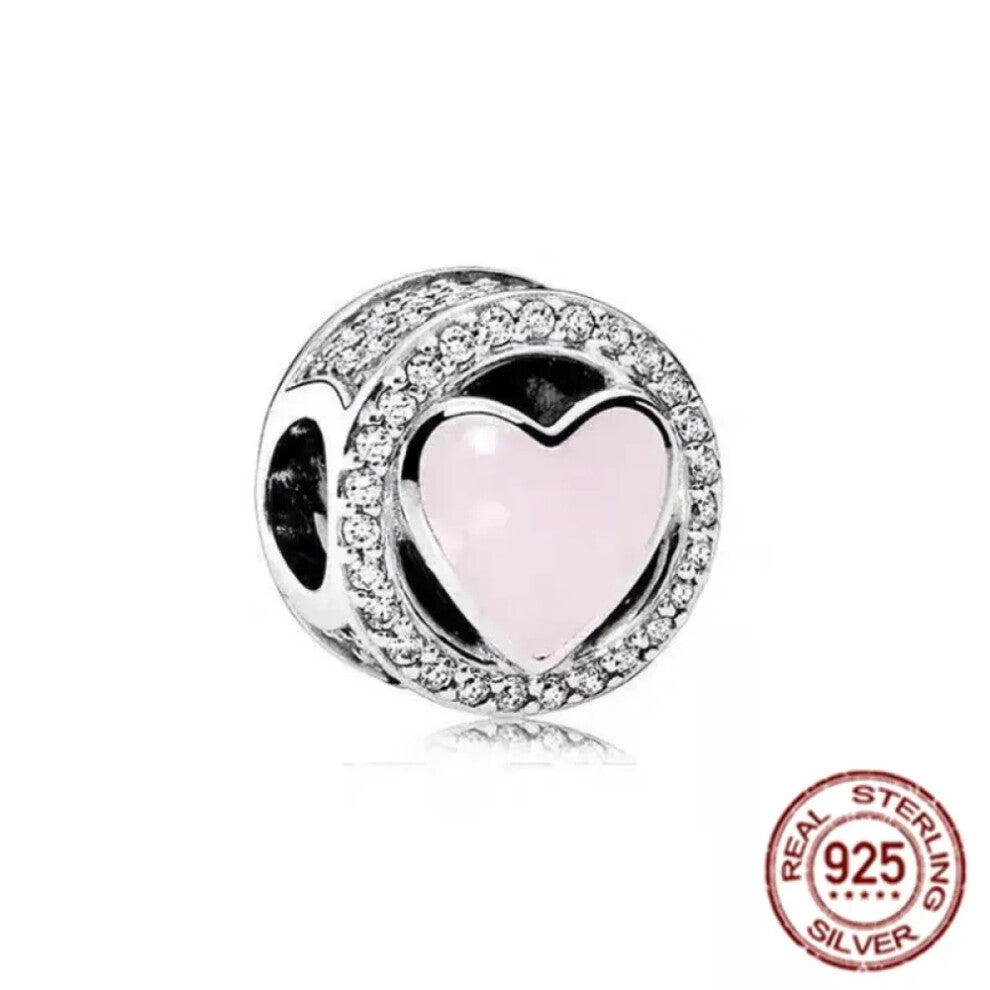 (SS1192) Original 925 Sterling Silver Pink Love Potion Murano Glass Heart Charms Beads for DIY Bracelet Women Jewellery Gift