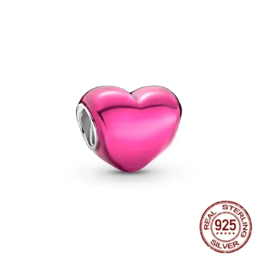 (SS136) Original 925 Sterling Silver Pink Love Potion Murano Glass Heart Charms Beads for DIY Bracelet Women Jewellery Gift