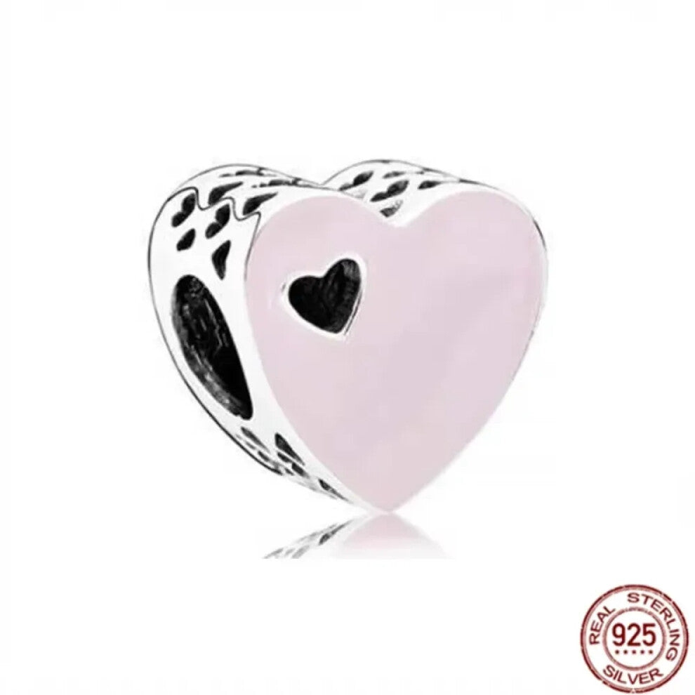 (SS1654) Original 925 Sterling Silver Pink Love Potion Murano Glass Heart Charms Beads for DIY Bracelet Women Jewellery Gift