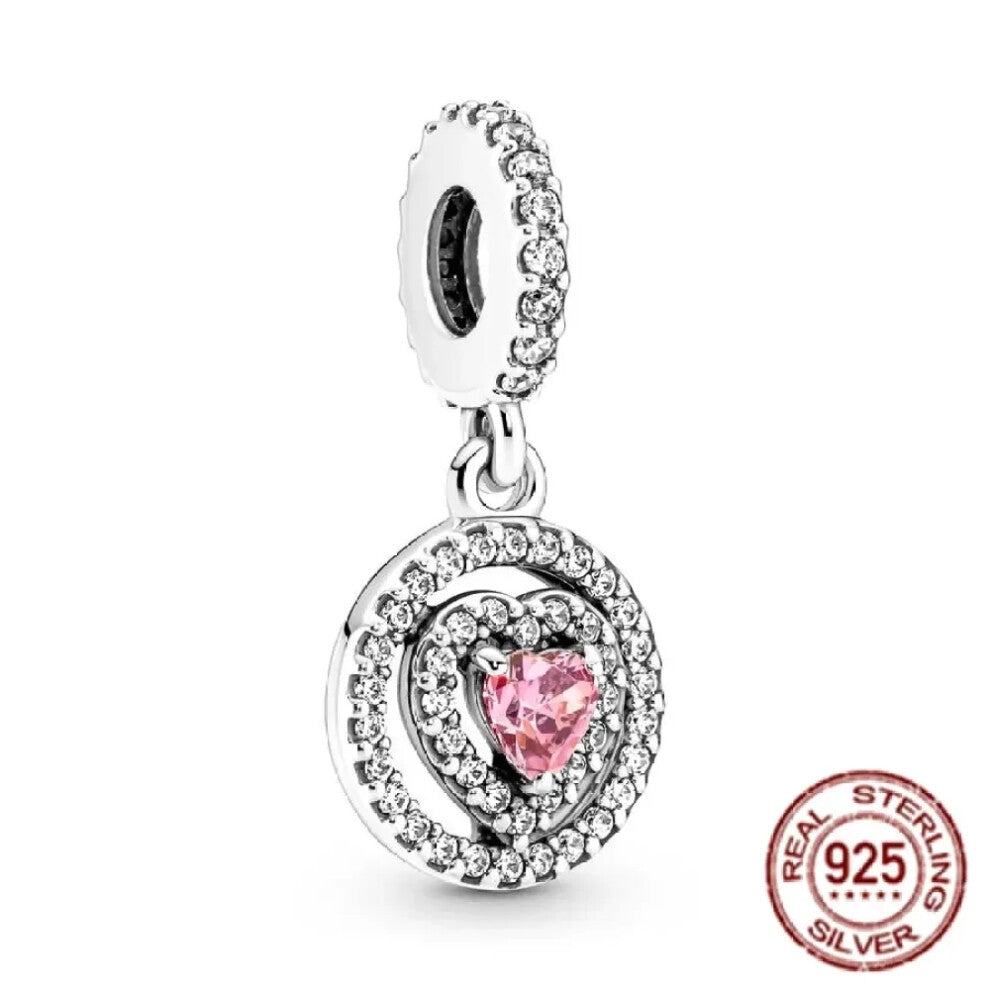(SS207) Original 925 Sterling Silver Pink Love Potion Murano Glass Heart Charms Beads for DIY Bracelet Women Jewellery Gift