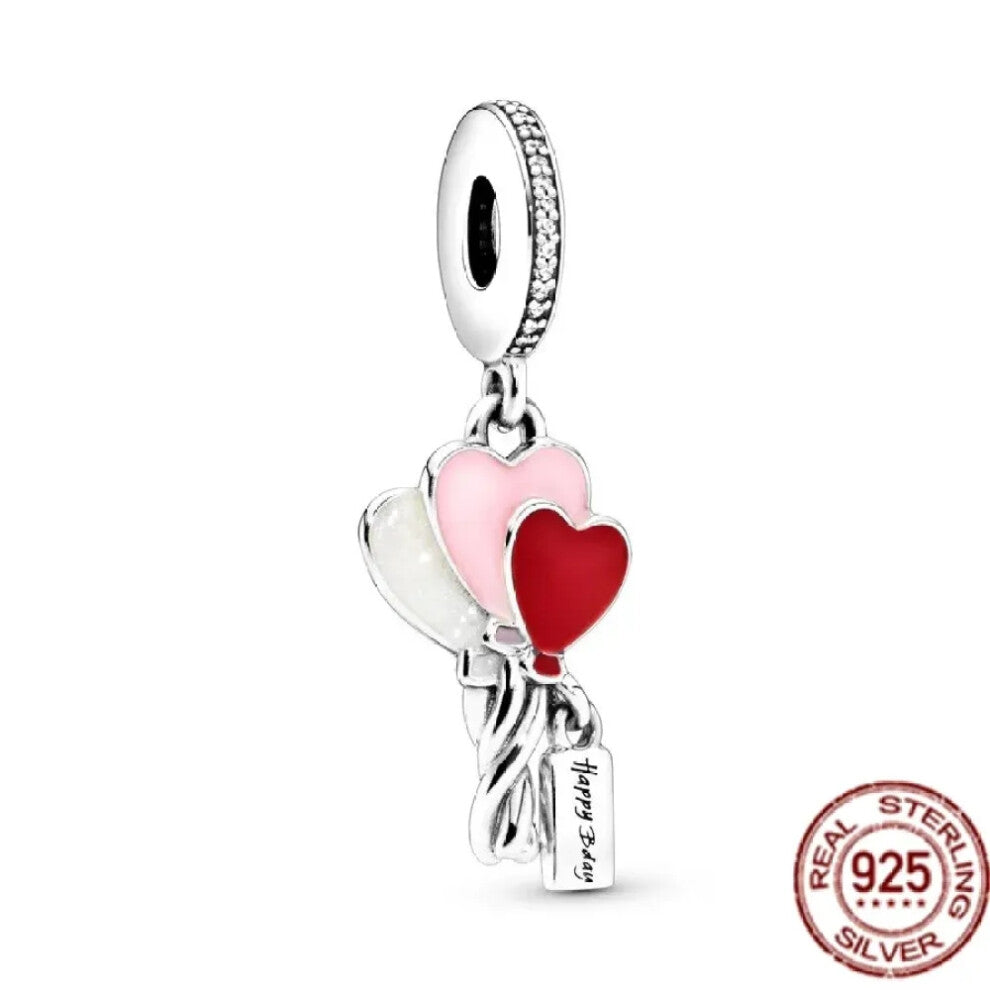 (SS289) Original 925 Sterling Silver Pink Love Potion Murano Glass Heart Charms Beads for DIY Bracelet Women Jewellery Gift