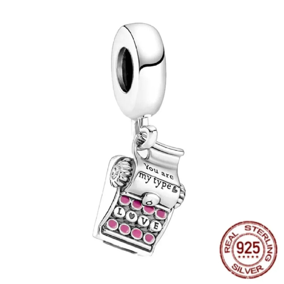 (SS645) Original 925 Sterling Silver Pink Love Potion Murano Glass Heart Charms Beads for DIY Bracelet Women Jewellery Gift