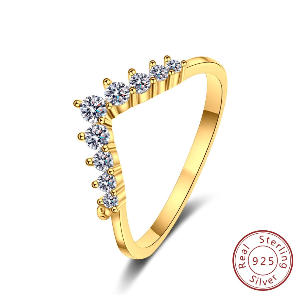 (Gold color, 5) 2025 Fashion Style S925 Sterling Silver Little Princess Crown Diamond Ring Simple Sen Series Little Fresh Fine Wedding Engagement Birt