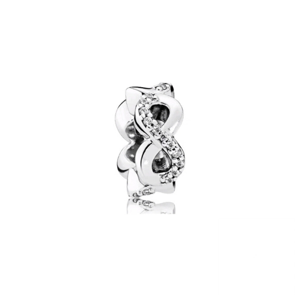 (SS1161) New Fine Clear Sparkle Hearts Spacer Pavé Cilp Charms Beads Plated Fit Original Brand Logo 1:1 925 Sterling Silver Bracelet DIY Jewelry