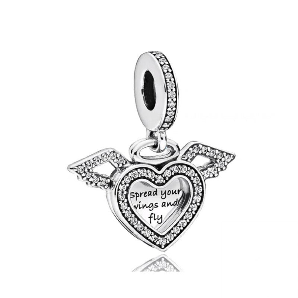 (SS1364) New Fine Clear Sparkle Hearts Spacer Pavé Cilp Charms Beads Plated Fit Original Brand Logo 1:1 925 Sterling Silver Bracelet DIY Jewelry