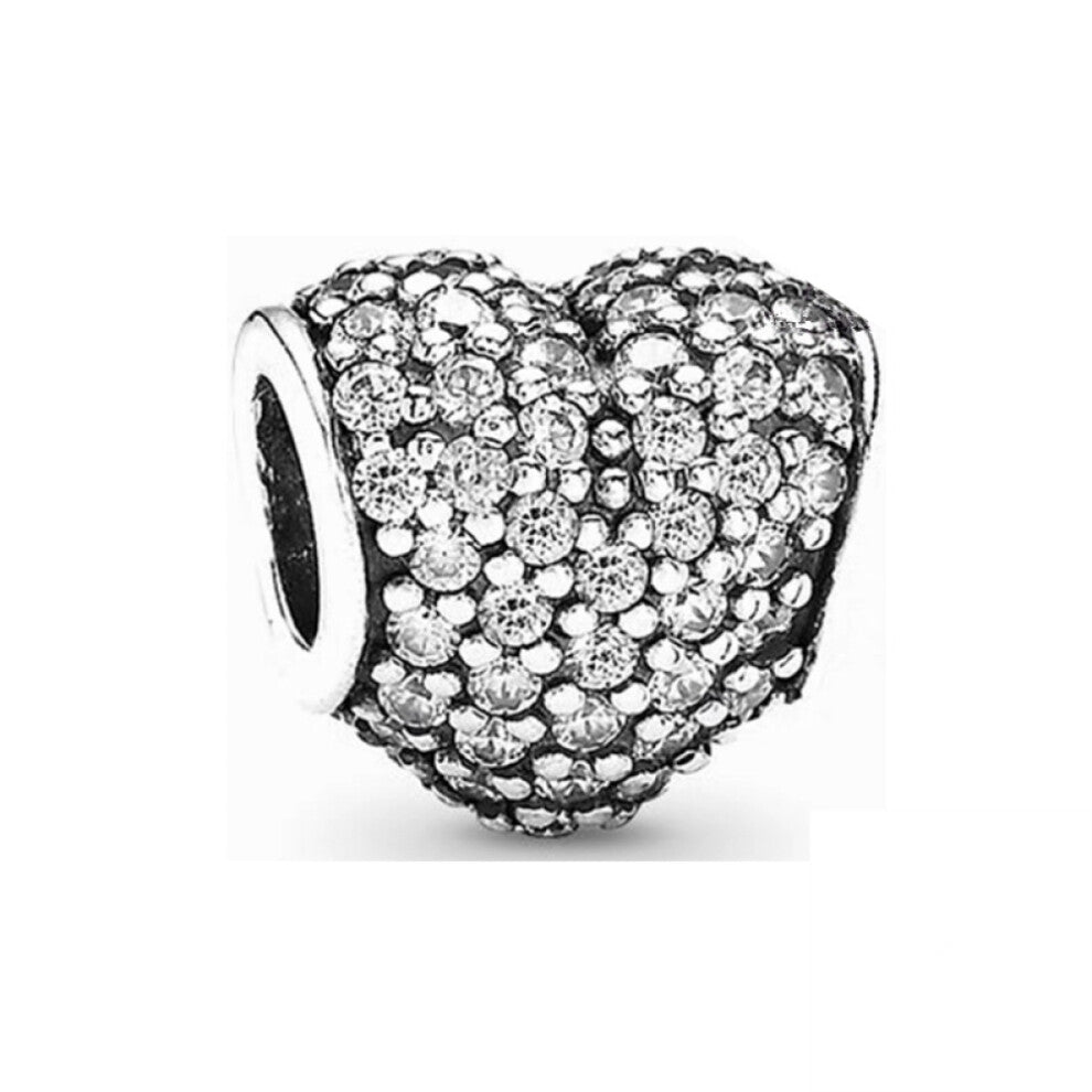 (SS1625) New Fine Clear Sparkle Hearts Spacer Pavé Cilp Charms Beads Plated Fit Original Brand Logo 1:1 925 Sterling Silver Bracelet DIY Jewelry