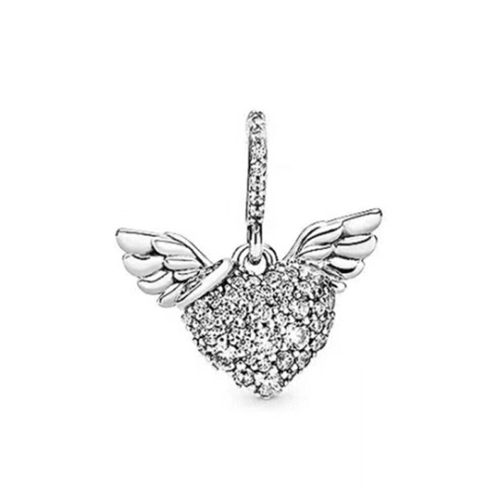 (SS697) New Fine Clear Sparkle Hearts Spacer Pavé Cilp Charms Beads Plated Fit Original Brand Logo 1:1 925 Sterling Silver Bracelet DIY Jewelry