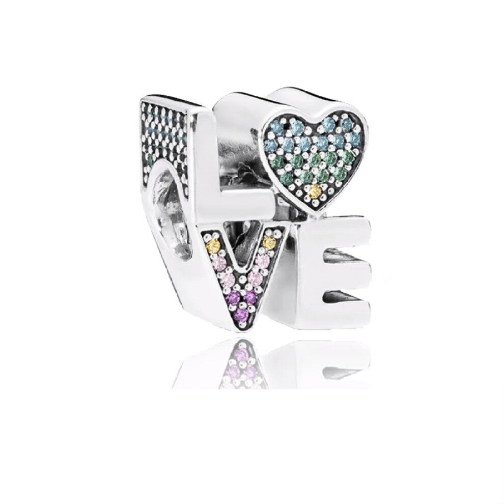 (SS727) New Fine Clear Sparkle Hearts Spacer Pavé Cilp Charms Beads Plated Fit Original Brand Logo 1:1 925 Sterling Silver Bracelet DIY Jewelry