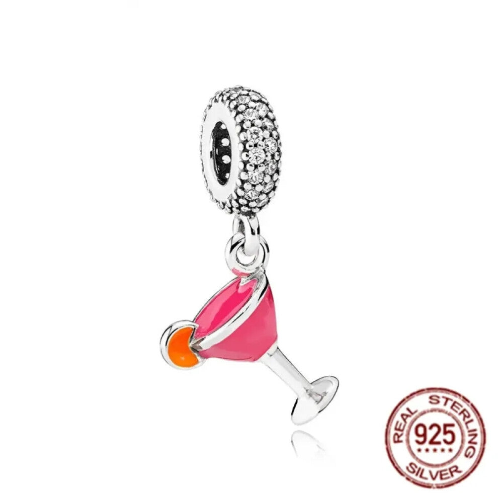 (SS1055) Original 925 Sterling Silver Pink Love Potion Murano Glass Heart Charms Beads for DIY Bracelet Women Jewellery Gift