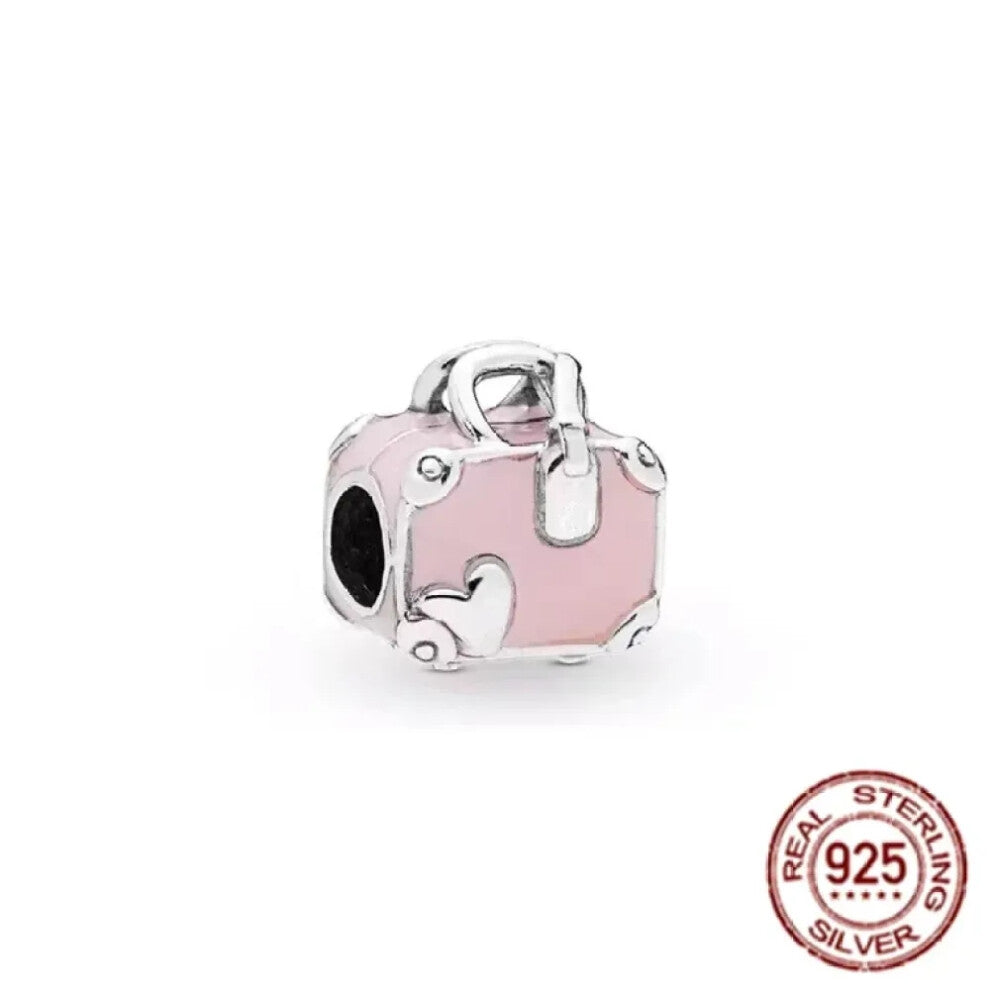 (SS27) Original 925 Sterling Silver Pink Love Potion Murano Glass Heart Charms Beads for DIY Bracelet Women Jewellery Gift