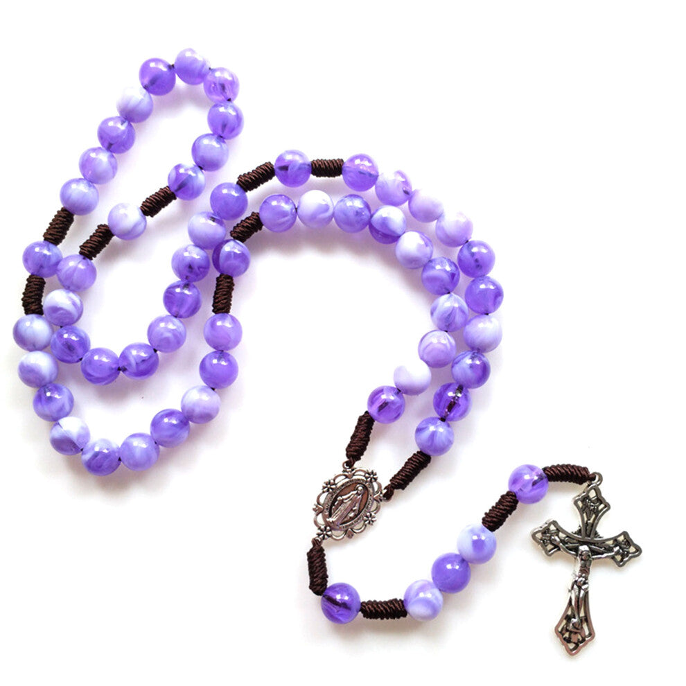 Rustic Agate Catholic Rosary Necklace Hanging Charm-Purple