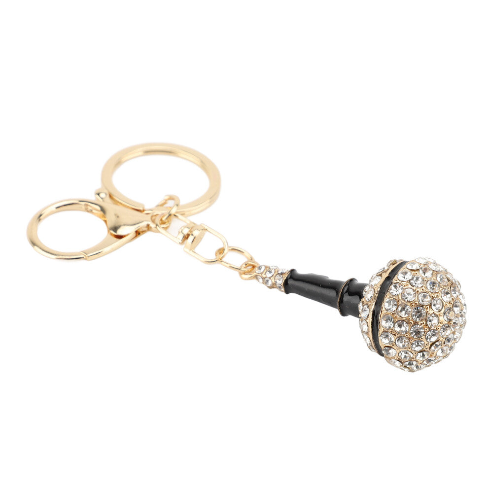 Zinc Alloy Rhinestone Music Microphone Keychain Pendant Black 12.2cm