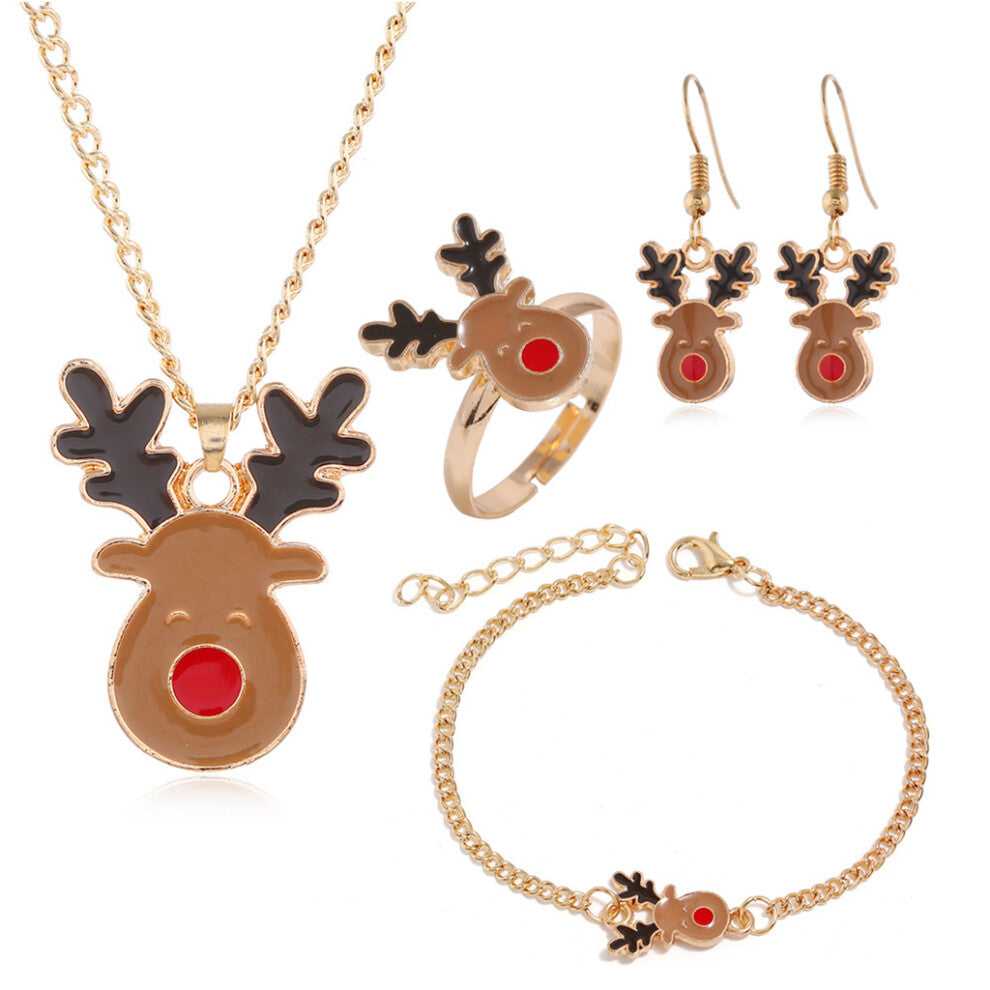 5 Pieces Lovely Christmas Moon Necklace Bracelet-Deer head