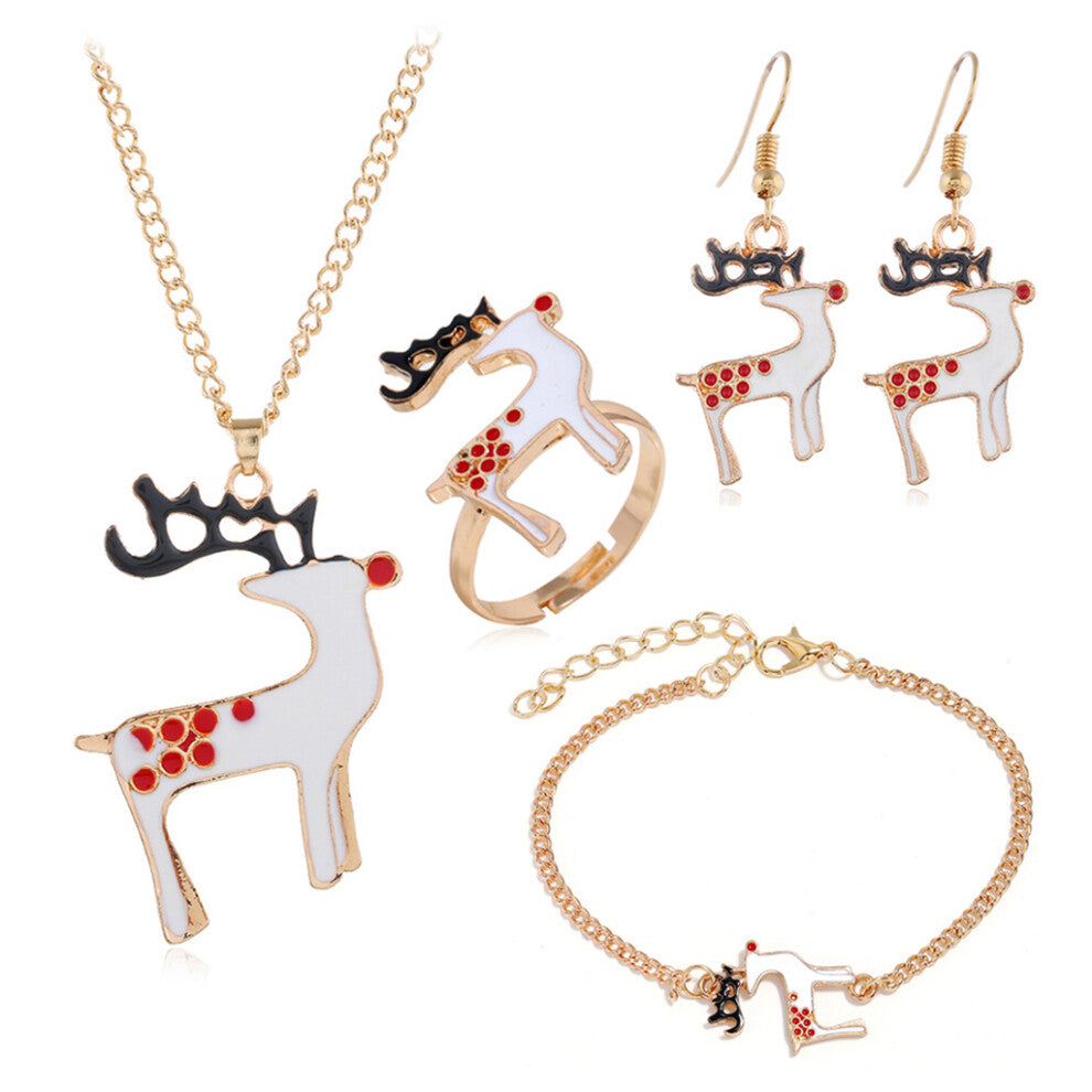 5 Pieces Lovely Christmas Moon Necklace Bracelet Earring-Elk
