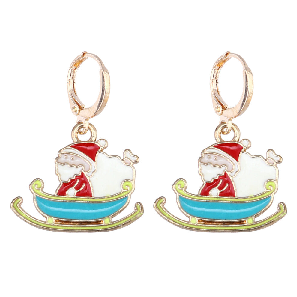 2 Pairs Santa Claus Earrings Miss Woman Clause Sleigh Dangler Shaped