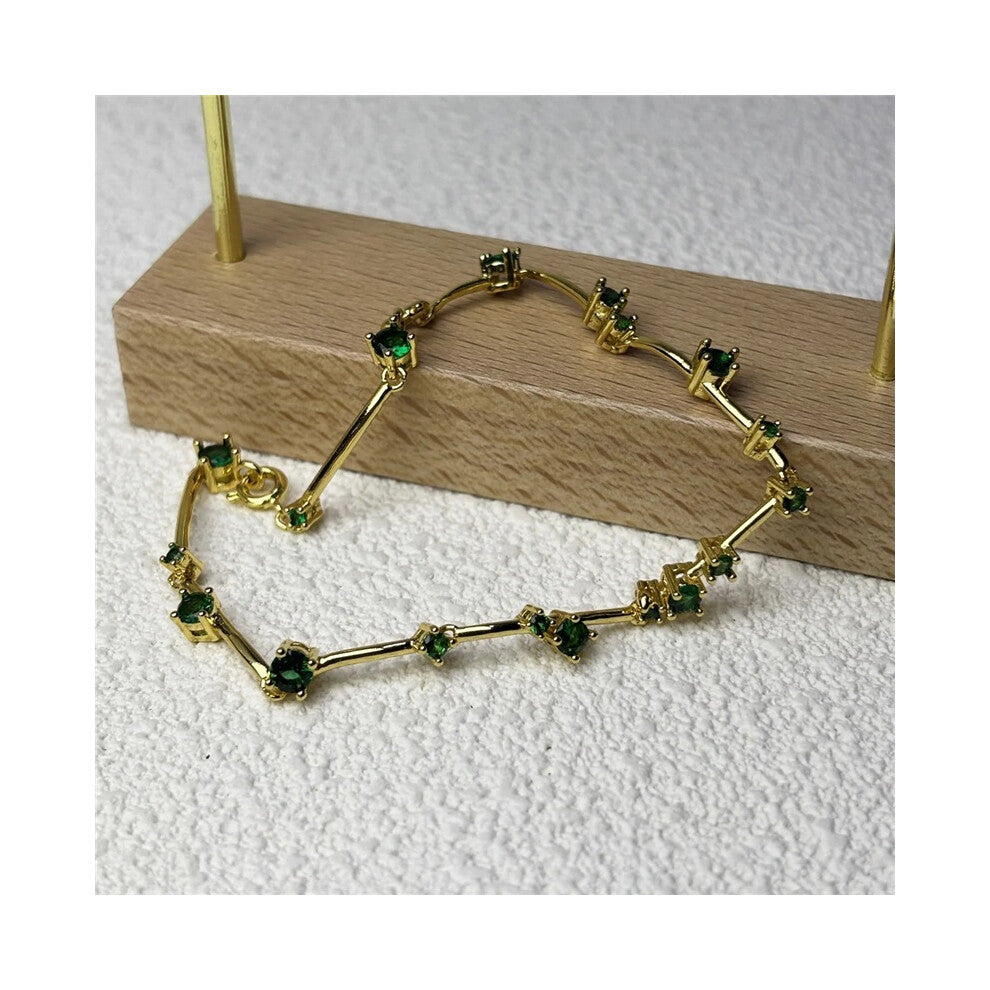 (Bracelet2) Original 2025 New Zircon Green Crystal Geometry Fine Jewelry Earrings Set for Women Round Necklace Romantic Gift Jewelry