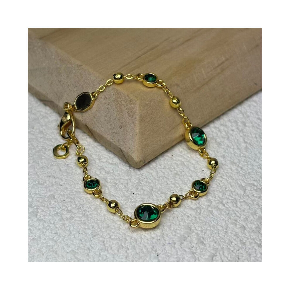 (Bracelet7) Original 2025 New Zircon Green Crystal Geometry Fine Jewelry Earrings Set for Women Round Necklace Romantic Gift Jewelry