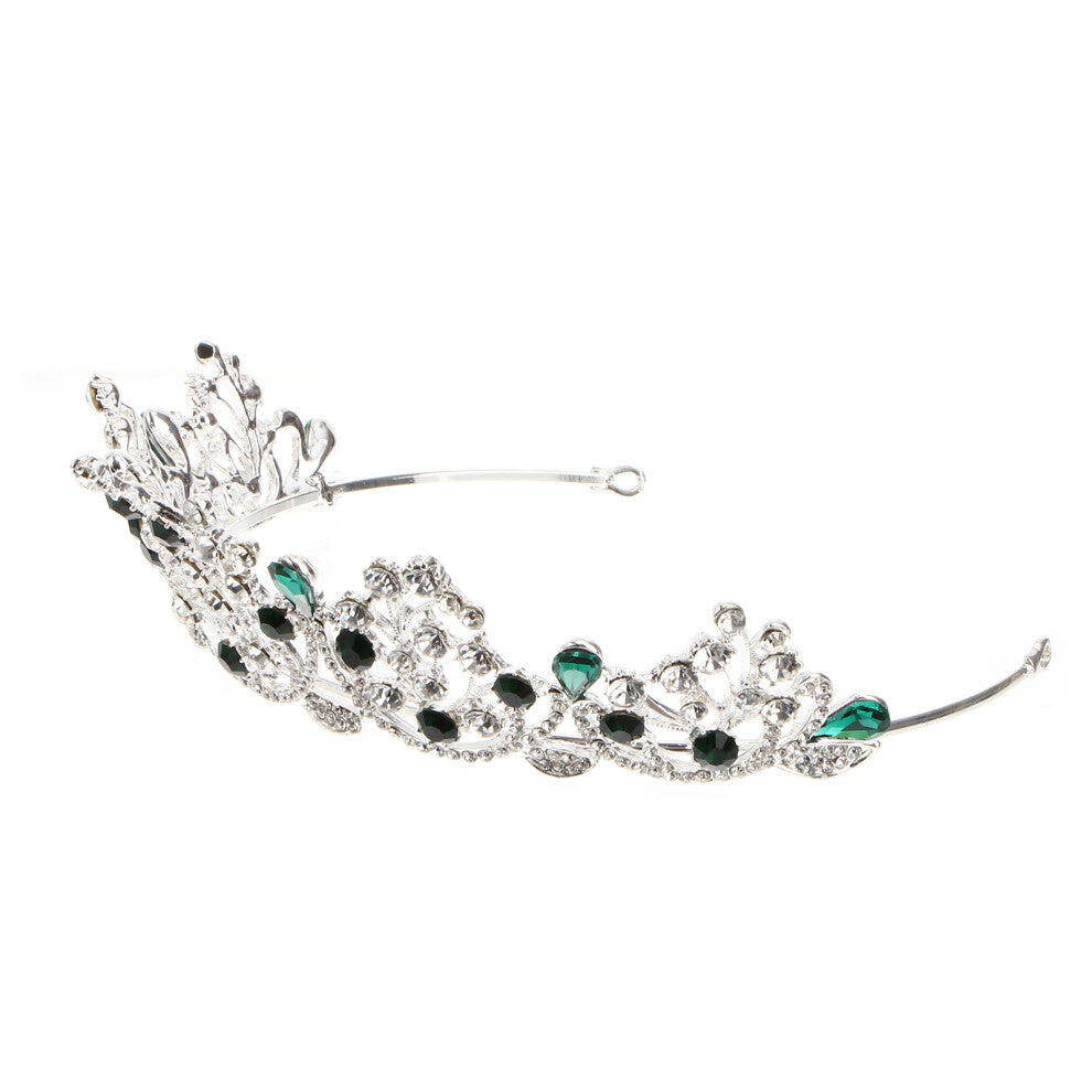 Bride Crown Wedding Headdress Party Hair Accessories Silver Green