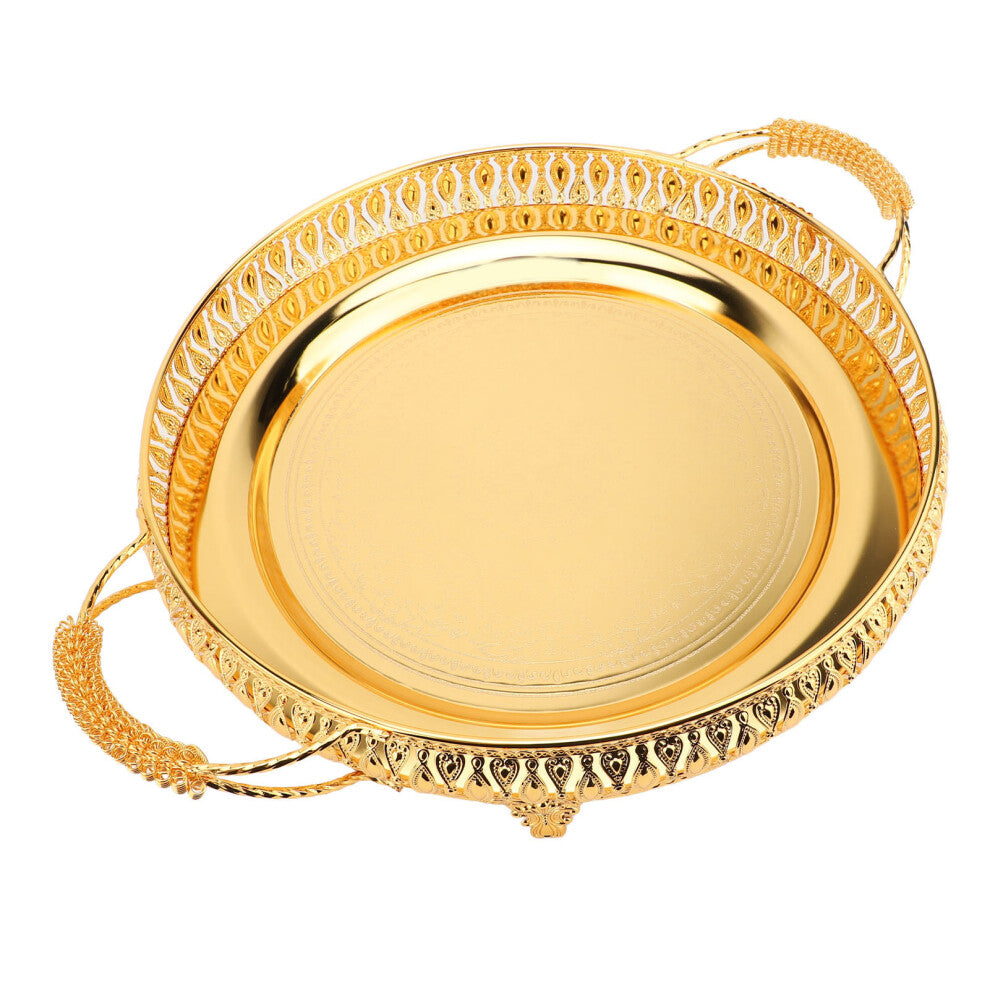 Vintage Metal Tea Serving Platter 46x36cm with Handles for Fruit & Coffee