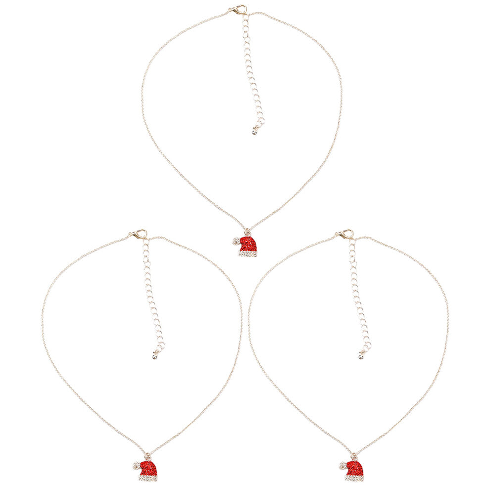 Set Of 2 Santa Hat Pendant Woman Miss Neck Accessories Xmas Chain