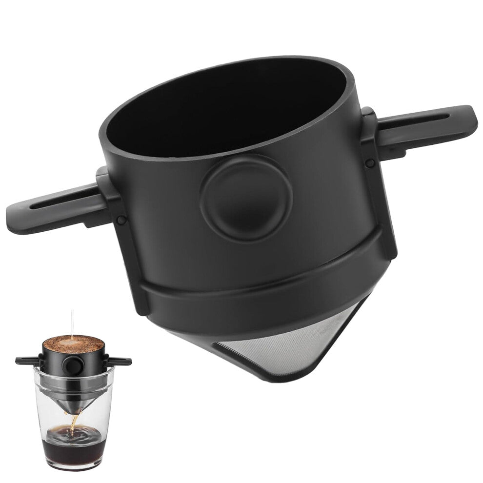 Pour Over Coffee Dripper, Portable Stainless Steel Cone Filter for Travel-Friendly Paperless Drip Coffee Maker