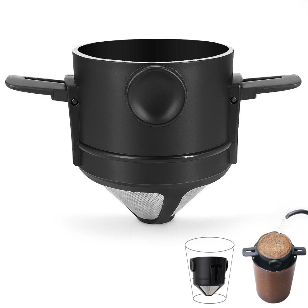 Reusable Pour Over Coffee Dripper, Portable Stainless Steel Cone Filter with Collapsible Holders for 1-2 Cups, Travel and Camping