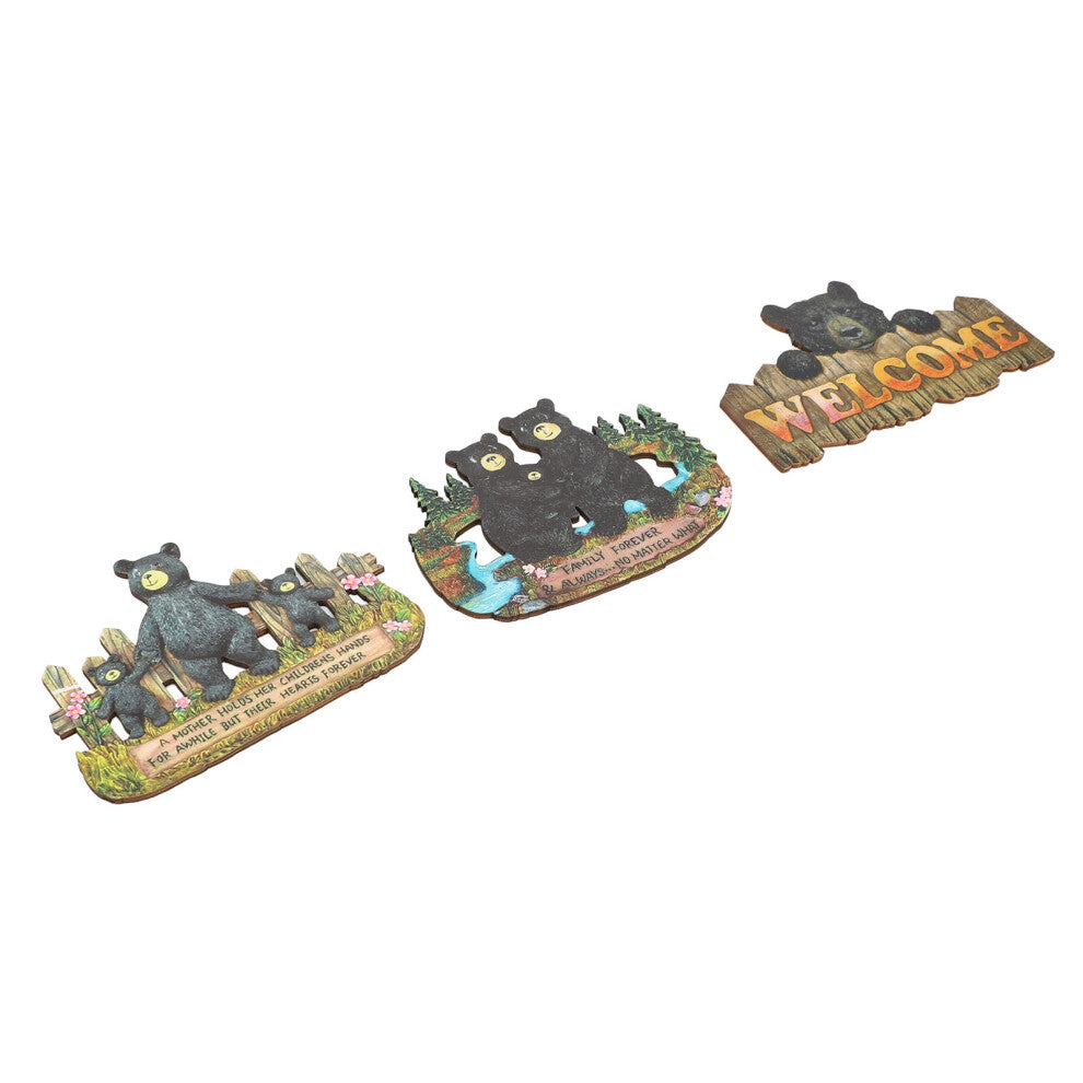 3Pcs Bear Pattern Rustic Wall Plaque Set, Indoor-Outdoor Decor