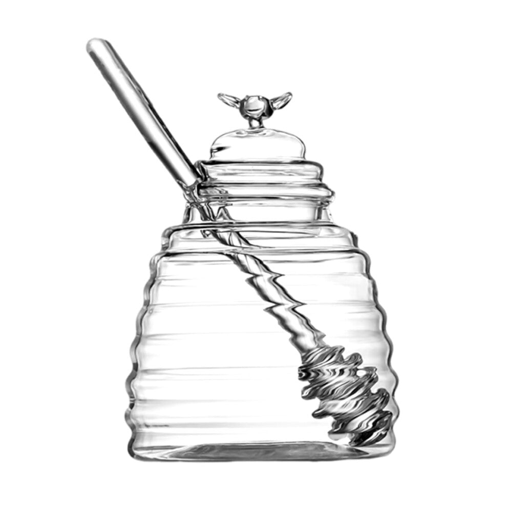 Glass Honey Jar 18oz with Beehive Design and Lid - Honey Dispenser Container for Kitchen and Home Storage