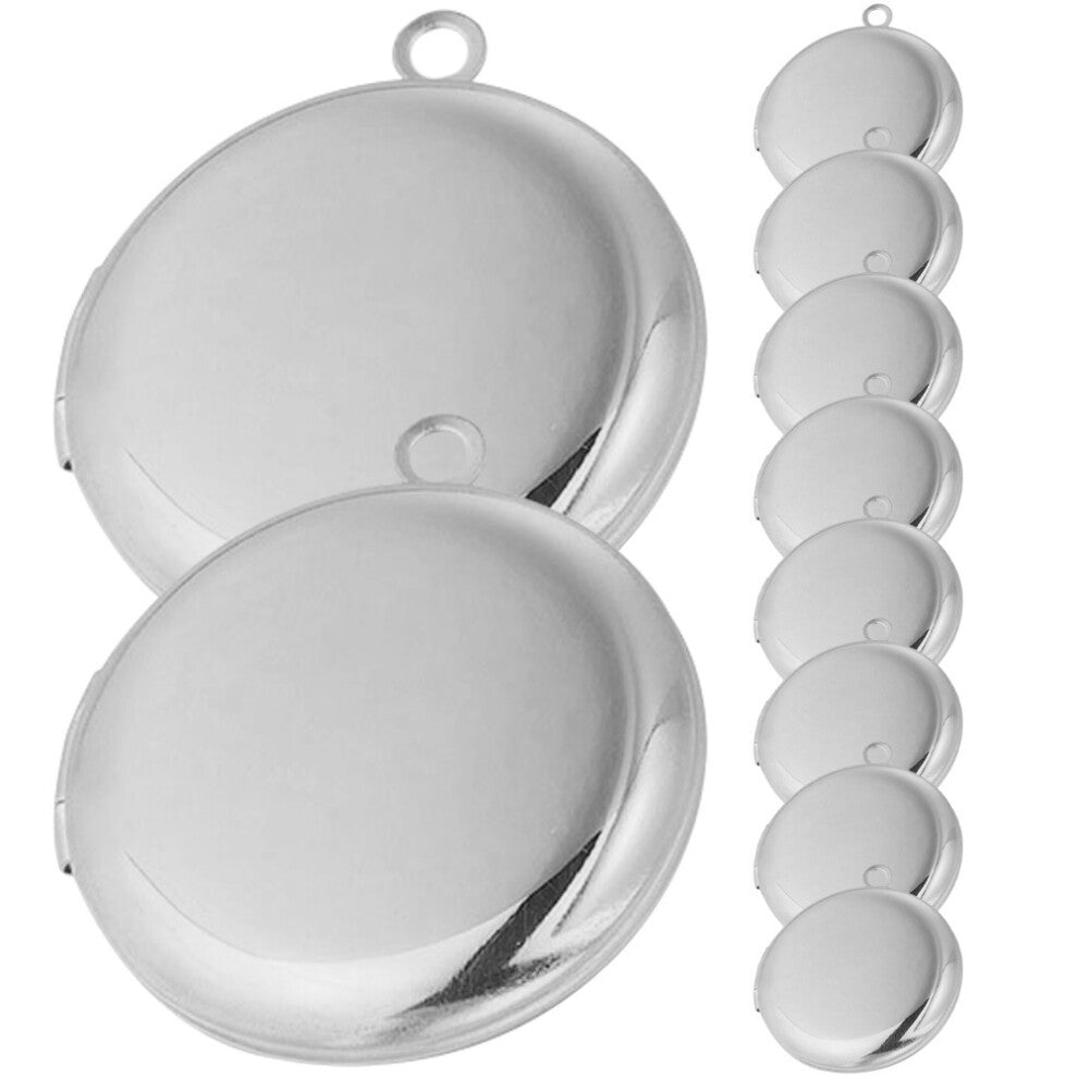 40 Pcs Round Locket Necklace Pendants Photo Frame Charm DIY