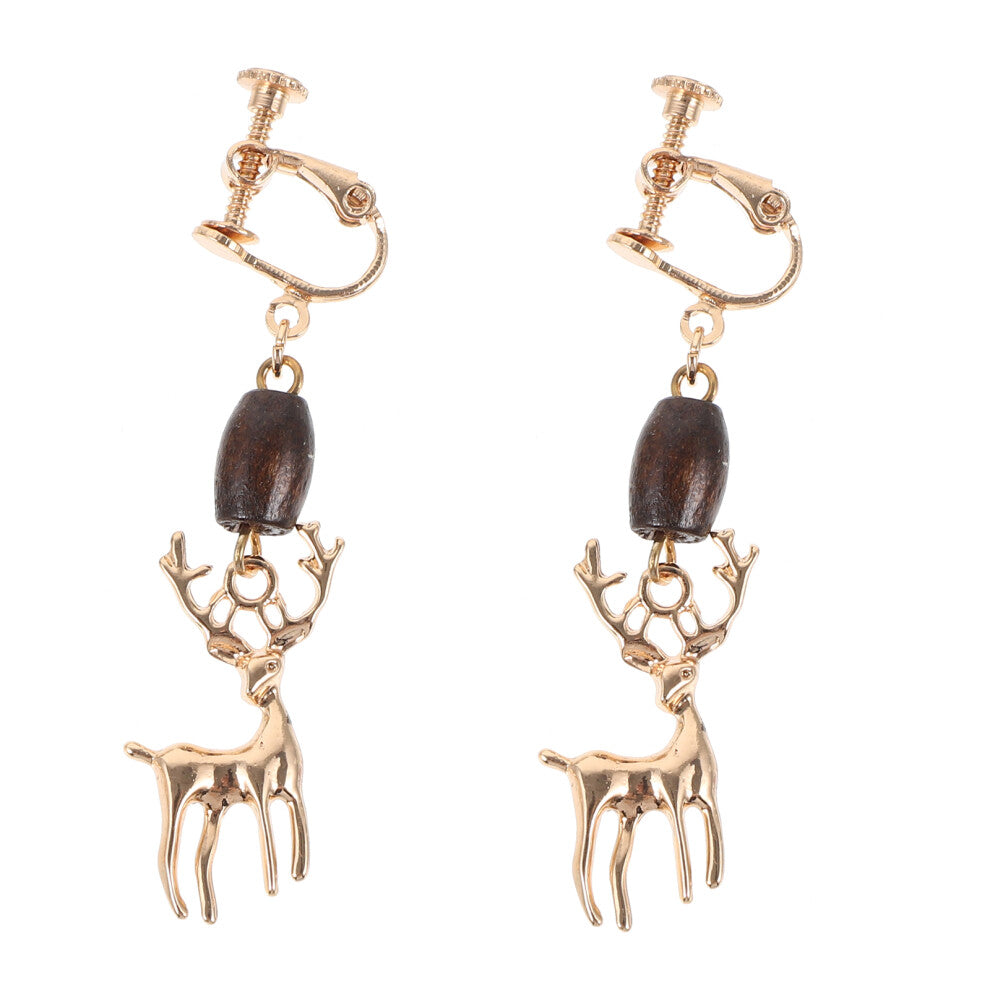 3 Pairs Christmas Clip-On Earrings Women Elk Pendant Ear Accessories