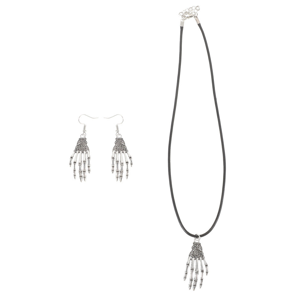 3 Sets Retro Bone Dangler Necklace Palm Earrings Punk Jewelry for Women
