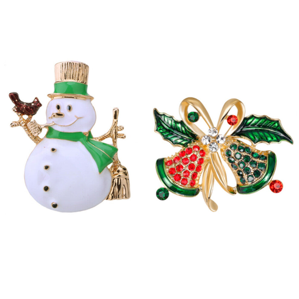 6 Pcs Christmas Brooches Alloy Bells Snowman Accessories