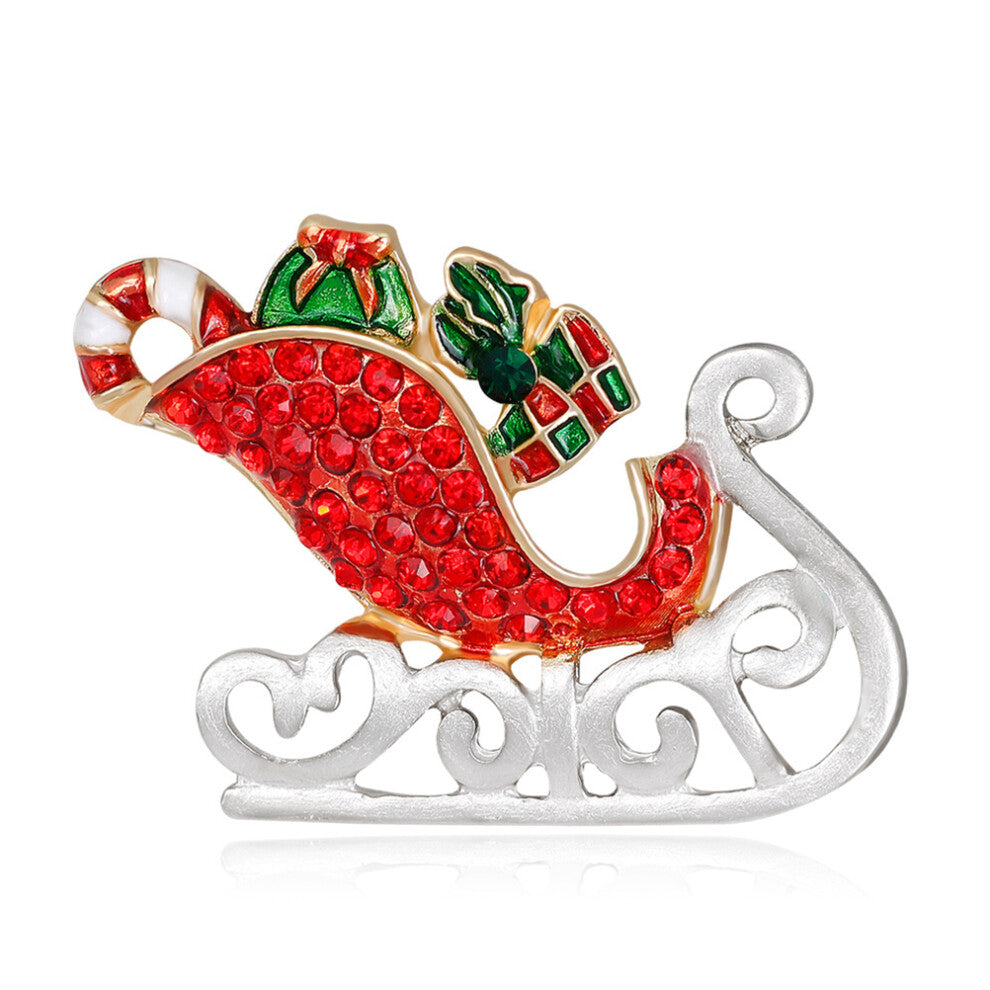 2pcs Christmas Sled Brooch Alloy Rhinestone Lapel Pin