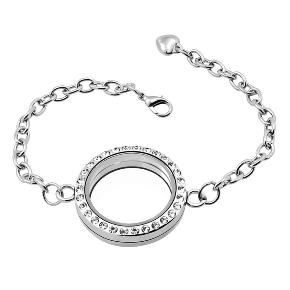 Rhinestone Photo Frame Bracelet for Women Circle Lock Jewelry