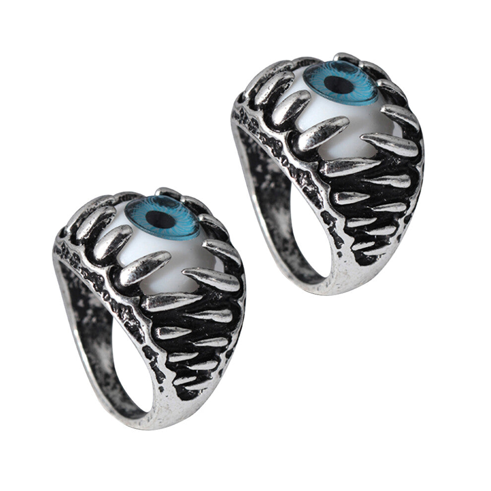 6 Pcs Men's Dragon Claw Skull Eyeball Ring Gothic Biker Blue